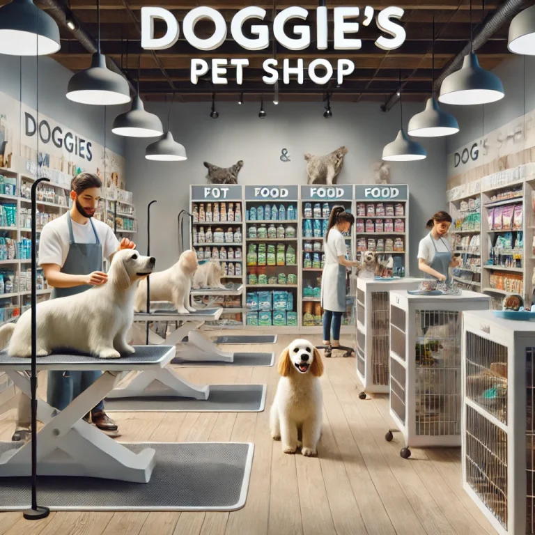 Texte alternatif (Français) : Image du Doggies Pet Shop avec des services de toilettage et de consultation nutritionnelle pour animaux. Texte alternatif (Vietnamien) : Hình ảnh Doggies Pet Shop với dịch vụ chăm sóc thú cưng và tư vấn dinh dưỡng. Texte alternatif (Anglais) : An image of Doggies Pet Shop offering grooming and nutritional consultation services.