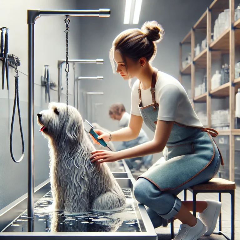Titre (Français) : Un Employé de Doggies Baignant et Toiletteur un Chien, Montrant Dévouement et Professionnalisme Titre (Vietnamien) : Nhân Viên Doggies Đang Tắm Và Cắt Tỉa Lông Cho Chó, Thể Hiện Sự Tận Tâm Và Chuyên Nghiệp Titre (Anglais) : Doggies Employee Bathing and Grooming a Dog, Showcasing Dedication and Professionalism Description (Français) : Une image réaliste montrant un employé de Doggies en train de baigner et de toiletter un chien. L'employé s'occupe soigneusement du lavage et de la coupe de poils, assurant une apparence propre et soignée. Le cadre est propre et organisé, reflétant les soins professionnels fournis chez Doggies. Description (Vietnamien) : Hình ảnh chân thực về nhân viên Doggies đang tắm và cắt tỉa lông cho một chú chó, thể hiện sự tận tâm và chuyên nghiệp. Nhân viên đang cẩn thận tắm và cắt tỉa lông cho chó, đảm bảo vẻ ngoài sạch sẽ và gọn gàng. Description (Anglais) : A realistic image of a Doggies employee bathing and grooming a dog, showcasing dedication and professionalism. The employee is carefully washing and trimming the dog's fur, ensuring a clean and well-groomed appearance. The setting is clean and organized, reflecting the professional care provided at Doggies. Texte alternatif (Français) : Employé de Doggies en train de baigner et toiletteur un chien, montrant soin et professionnalisme. Texte alternatif (Vietnamien) : Nhân viên Doggies đang tắm và cắt tỉa lông cho chó. Texte alternatif (Anglais) : Doggies employee bathing and grooming a dog.