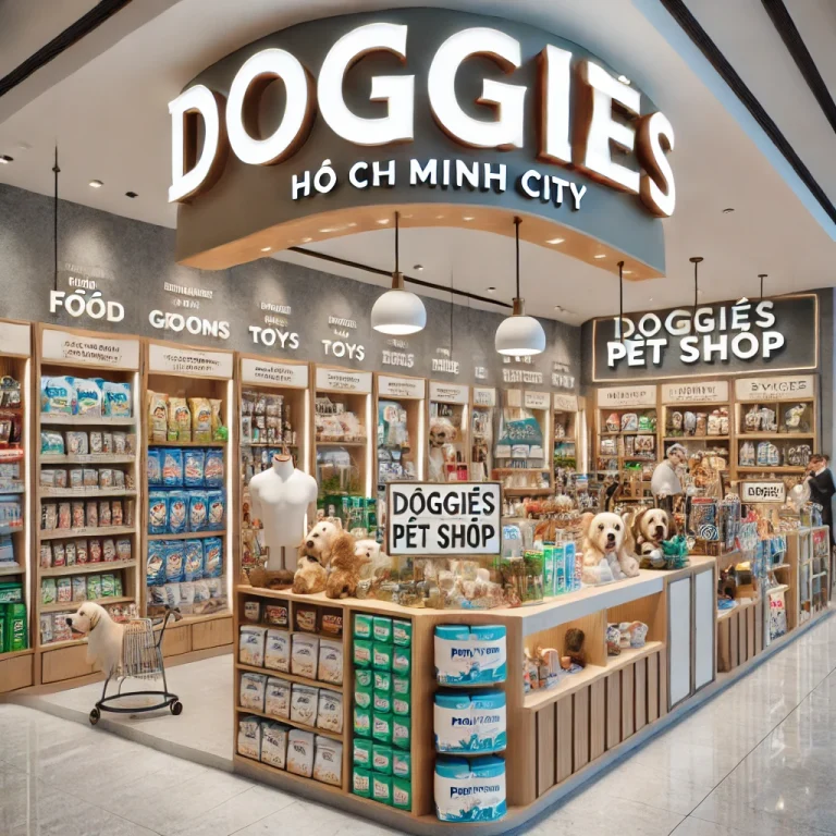 Texte alternatif (Français) : Cửa hàng Doggies Pet Shop avec une large gamme de produits et services pour animaux. Texte alternatif (Vietnamien) : Hình ảnh cửa hàng Doggies Pet Shop với nhiều sản phẩm chăm sóc thú cưng. Texte alternatif (Anglais) : Doggies Pet Shop offering a wide range of pet care products and services.