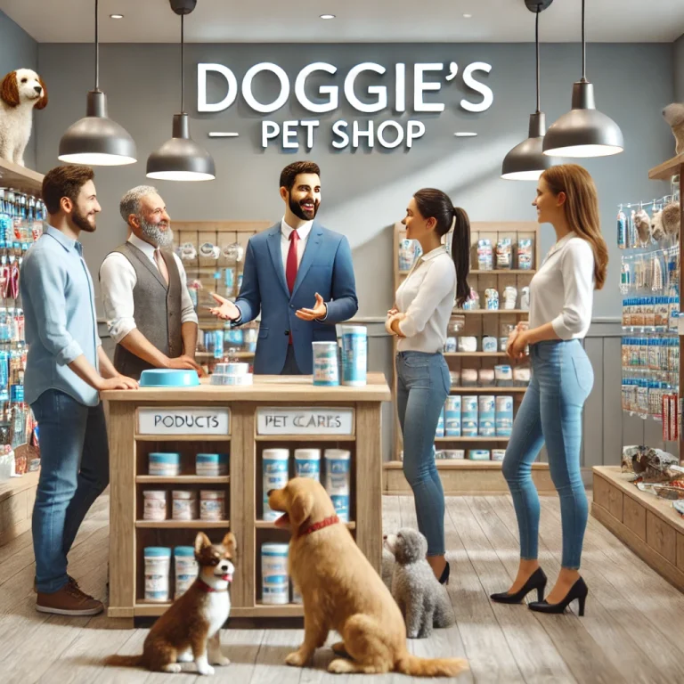 Không gian Doggies Pet Shop với đội ngũ nhân viên tư vấn cho khách hàng.