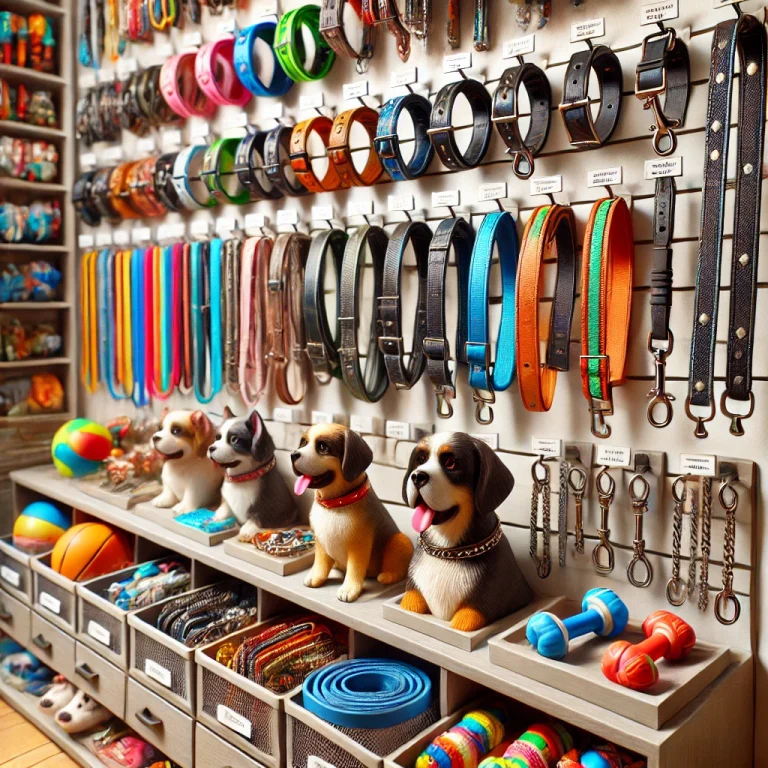 Texte alternatif (Vietnamien) : Phụ kiện cho chó bao gồm vòng cổ, dây dắt và đồ chơi tại Doggies Pet Shop. Texte alternatif (Anglais) : Dog accessories including collars, leashes, and toys at Doggies Pet Shop. Texte alternatif (Français) : Accessoires pour chiens incluant des colliers, des laisses et des jouets chez Doggies Pet Shop.
