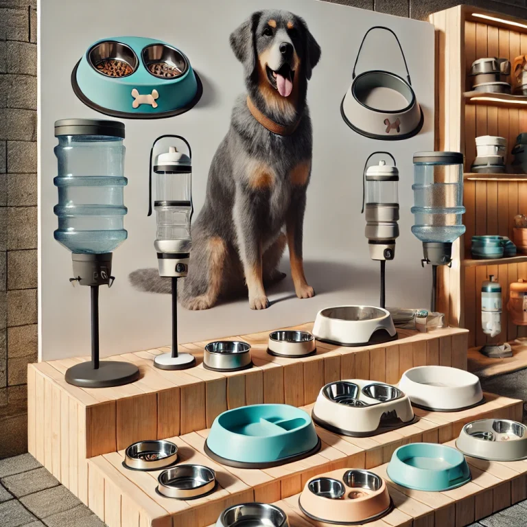 Texte alternatif (Vietnamien) : Bát ăn uống và bình nước cho chó tại Doggies Pet Shop. Texte alternatif (Anglais) : Dog feeding bowls and water dispensers at Doggies Pet Shop. Texte alternatif (Français) : Gamelles et distributeurs d'eau pour chiens chez Doggies Pet Shop.