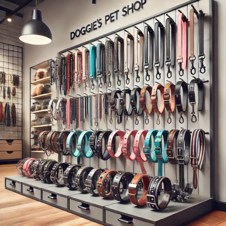 Texte alternatif (Vietnamese): Vòng cổ và dây dắt tại Doggies Pet Shop. Texte alternatif (English): Collars and leashes at Doggies Pet Shop. Texte alternatif (French): Colliers et laisses chez Doggies Pet Shop.