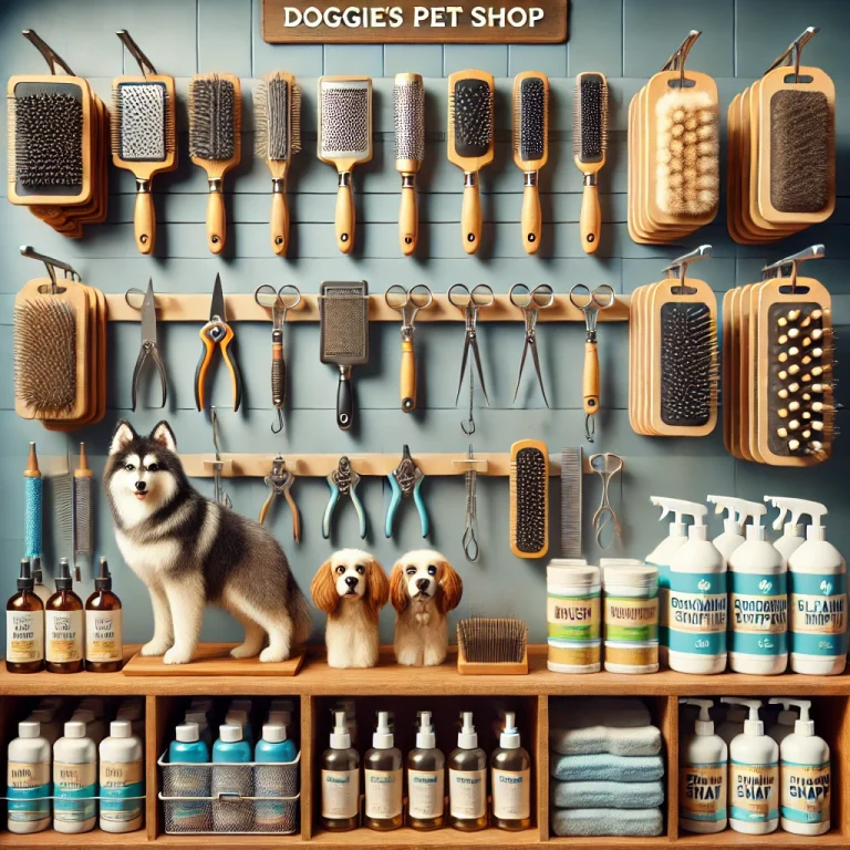 Texte alternatif (Vietnamese): Dụng cụ chăm sóc lông thú cưng tại Doggies Pet Shop. Texte alternatif (English): Pet grooming tools at Doggies Pet Shop. Texte alternatif (French): Outils de toilettage pour animaux chez Doggies Pet Shop.