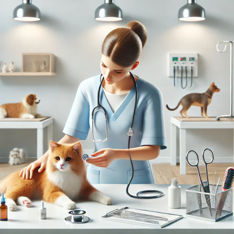 Nhân viên kiểm tra sức khỏe cho thú cưng tại khách sạn thú cưng
