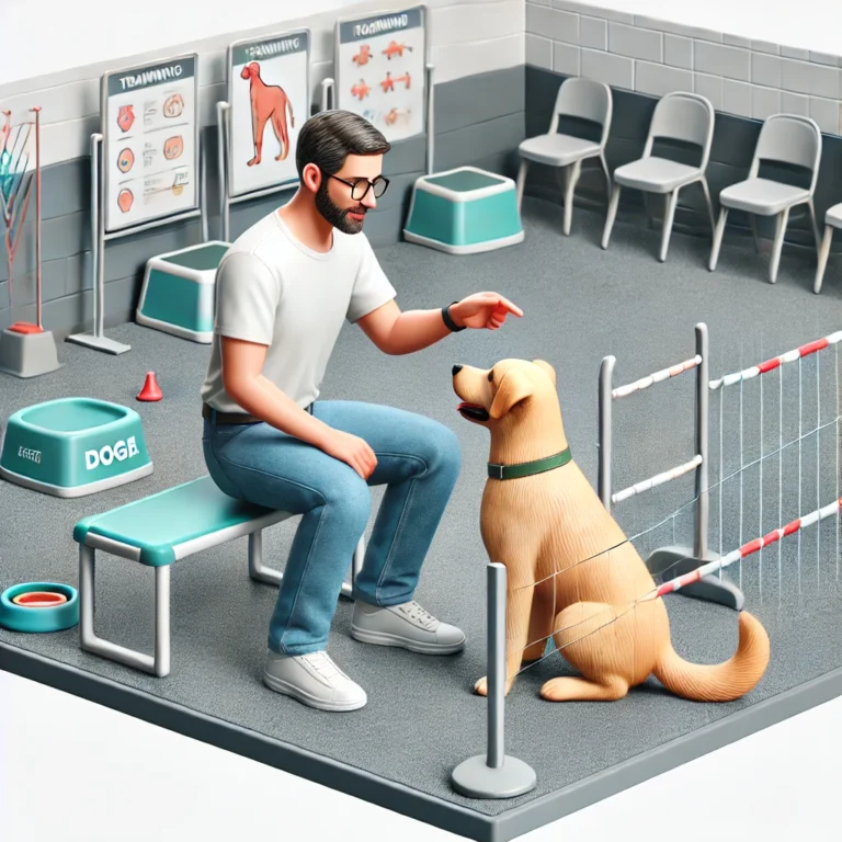 Minh họa huấn luyện viên Doggies đang hướng dẫn chó mèo thực hiện lệnh