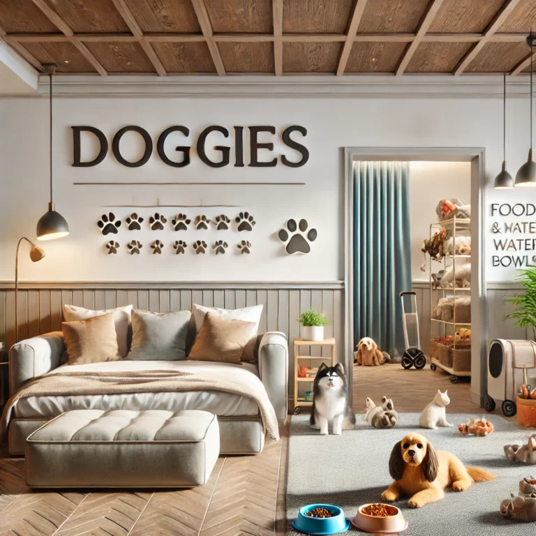 Minh họa phòng khách sạn tại Doggies với các tiện nghi cho thú cưng