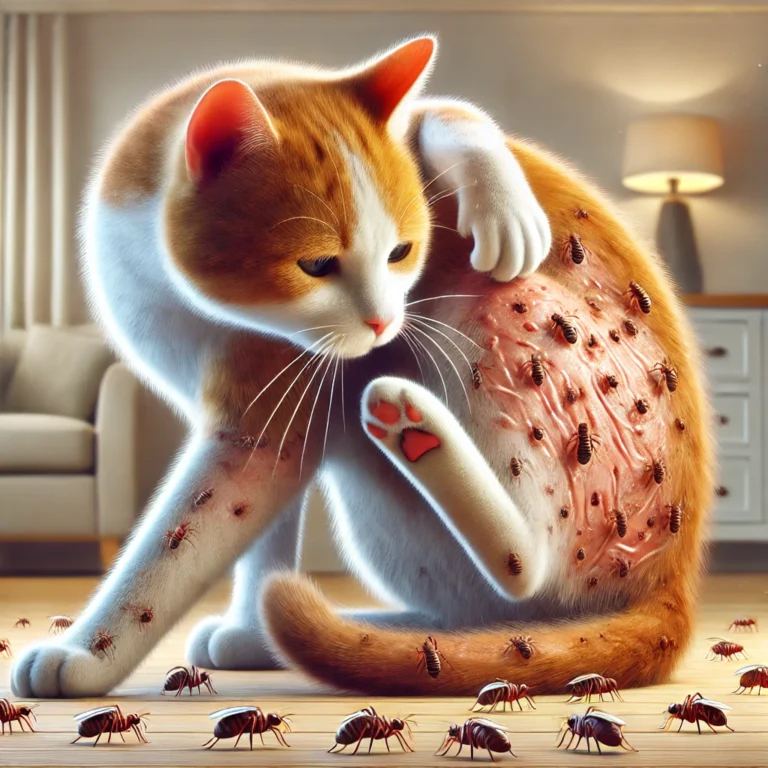Minh họa mèo với các dấu hiệu bị bọ chét