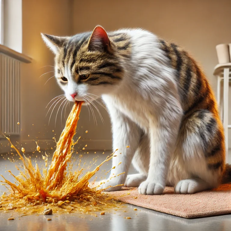 Một chú mèo có biểu hiện khó chịu và ói mửa do rối loạn tiêu hóa.