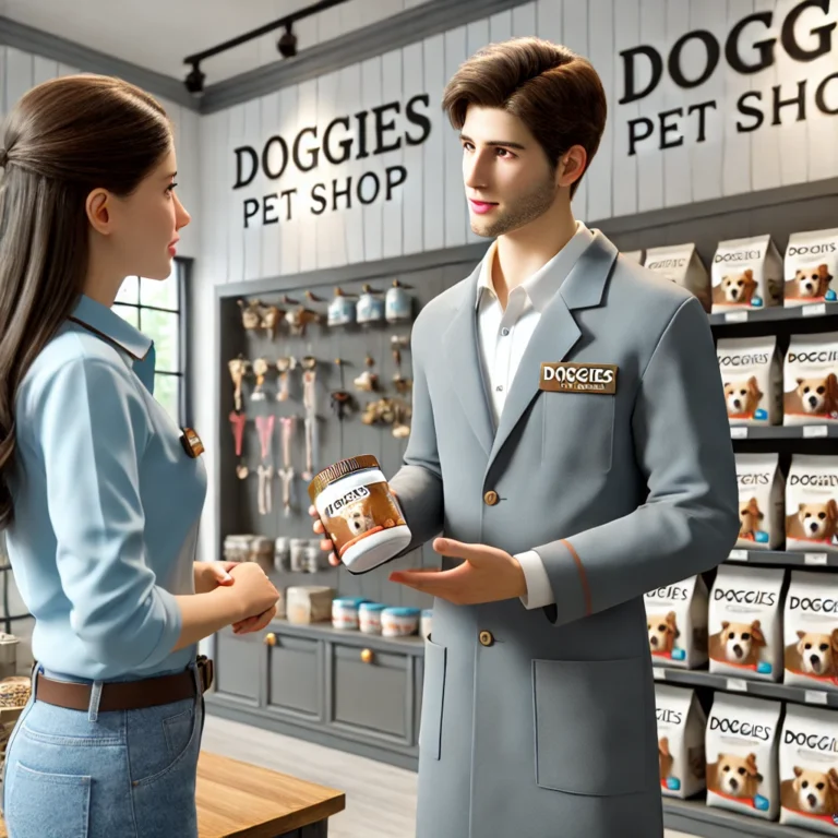 Nhân viên Doggies Pet Shop đang tư vấn tận tâm cho khách hàng trong không gian chuyên nghiệp.