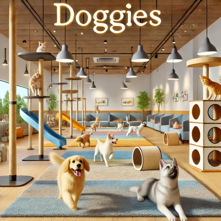 Chó mèo vui chơi trong không gian giải trí rộng rãi và tương tác tại Doggies.