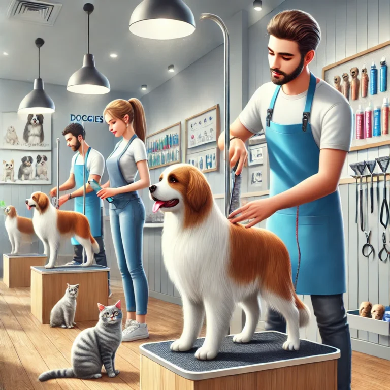 Hình ảnh đội ngũ grooming chuyên nghiệp chăm sóc chó mèo tại Doggies Pet Shop.