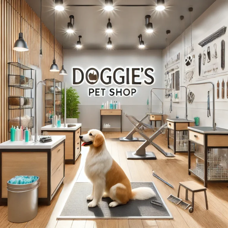 Hình ảnh không gian grooming hiện đại và ngăn nắp tại Doggies Pet Shop