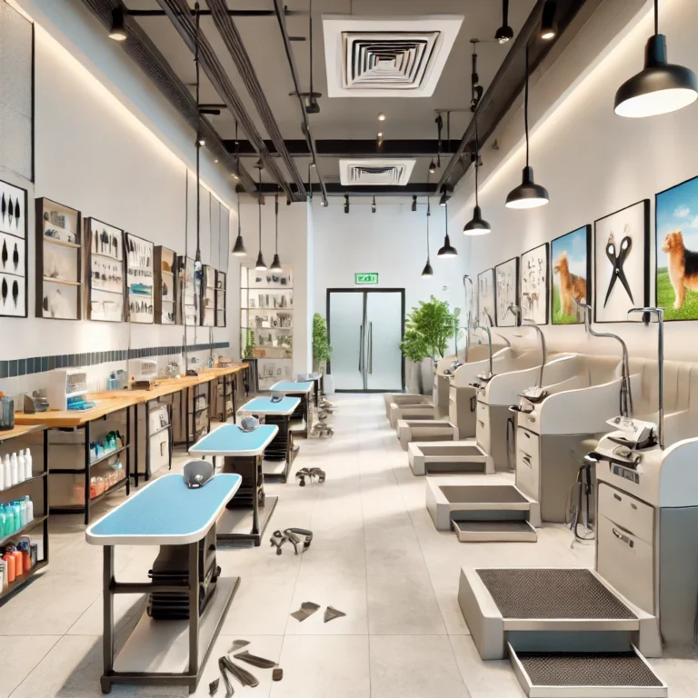 Hình ảnh không gian grooming hiện đại và chuyên nghiệp tại Doggies Pet Shop Quận 10.