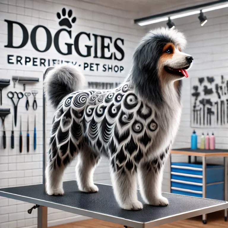 Chú chó với kiểu lông sáng tạo tại DOGGIES Pet Shop.