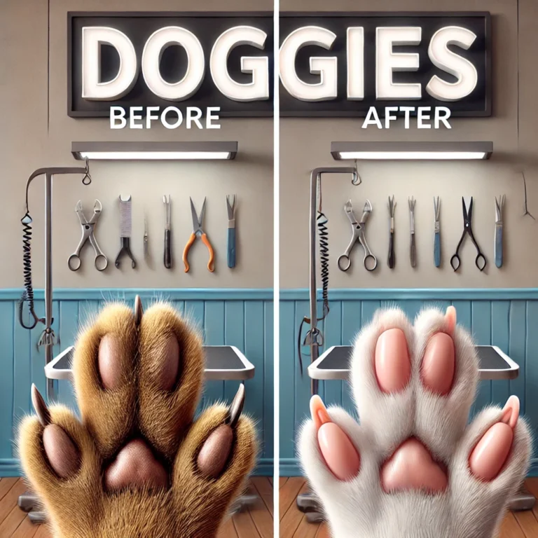 Hình ảnh móng mèo trước và sau khi được cắt gọn gàng tại DOGGIES Pet Shop.