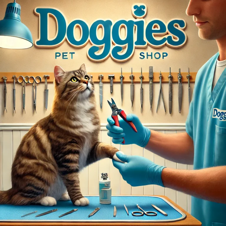 Mèo đang làm quen với kéo cắt móng tại DOGGIES Pet Shop.