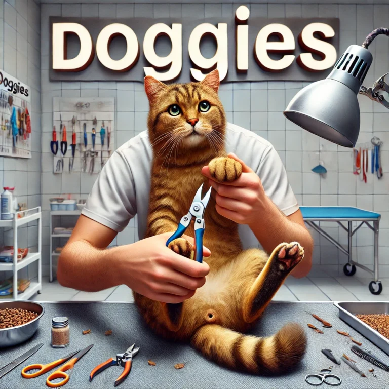 Cách giữ mèo cố định nhẹ nhàng và an toàn khi cắt móng tại DOGGIES Pet Shop.