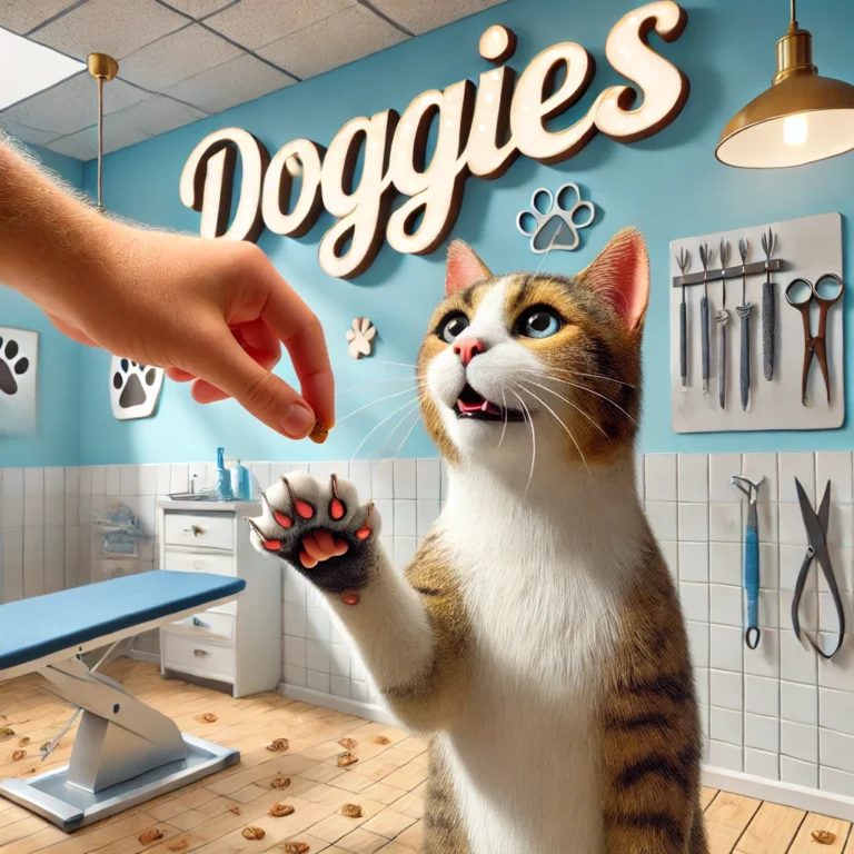 Mèo được nhận thưởng sau khi cắt móng tại DOGGIES Pet Shop.