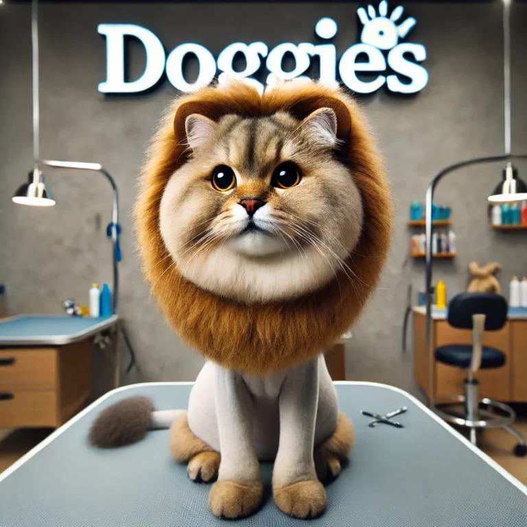 Mèo với kiểu cắt sư tử đáng yêu tại DOGGIES Pet Shop.