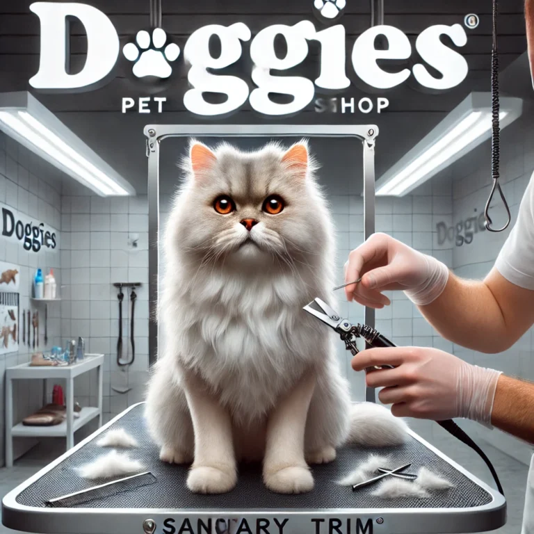 Mèo được tỉa lông vệ sinh sạch sẽ tại DOGGIES Pet Shop.