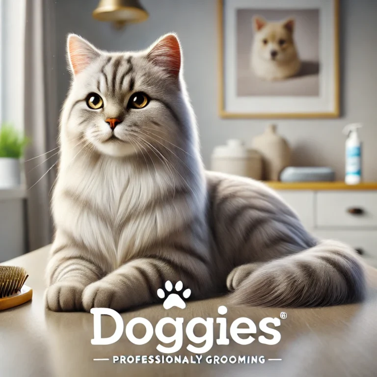 Mèo với bộ lông mềm mượt và gọn gàng sau khi được chải lông hàng ngày tại DOGGIES Pet Shop.