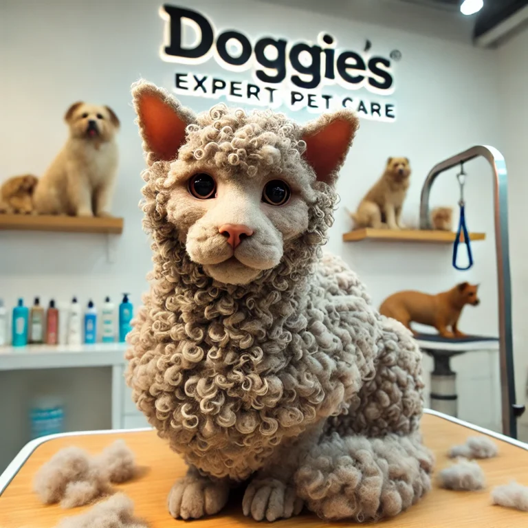 Mèo lông xoăn với bộ lông mềm mượt sau khi được dưỡng ẩm tại DOGGIES Pet Shop.